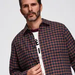 Ombre Men's checkered flannel shirt - navy blue and black