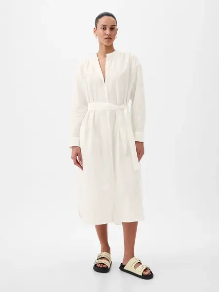 Krémové dámské lněné midišaty GAP