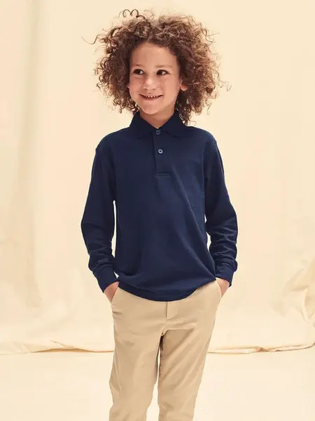 Navy blue long sleeve polo shirt Fruit of the Loom