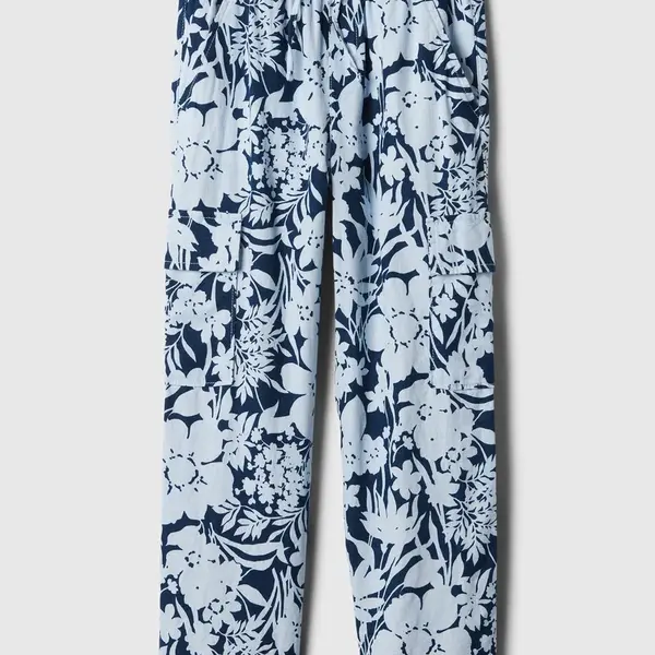 Modré dievčenské vzorované ľanové cargo nohavice GAP