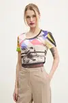 Tričko Desigual COLLAGE béžová barva, 25SWTK14