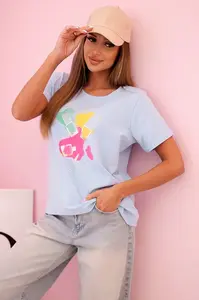 Kesi Dámská bavlněná blůza s krátkým rukávem a barevným potiskem modrá