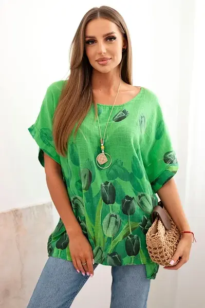 Kesi Włoski Dámská bavlněná košile s květinovým vzorem zelený