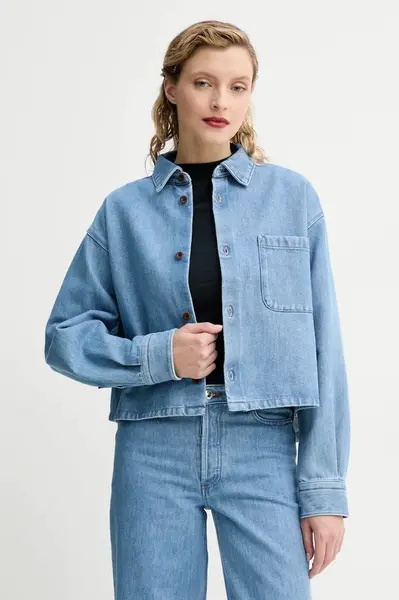 Džínová košile A.P.C. surchemise samantha brodee dámská, modrá barva, relaxed, s klasickým límcem, COHEQ.F02895