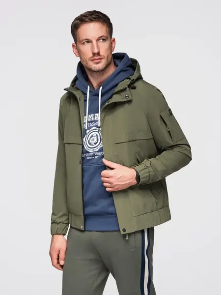 Ombre Men's functional transitional jacket with hood - olive