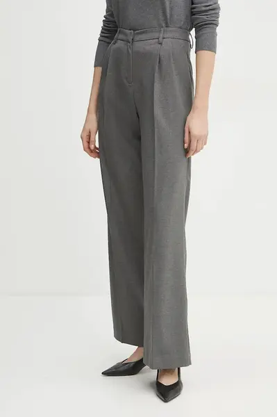 Kalhoty Morgan PANIS.F dámské, šedá barva, široké, high waist, PANIS.F