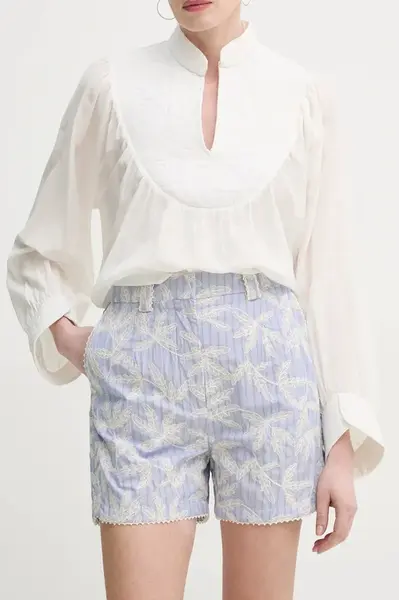 Bavlněné šortky MUNTHE FIDELMA dámské, modrá barva, vzorované, high waist, 251142925136