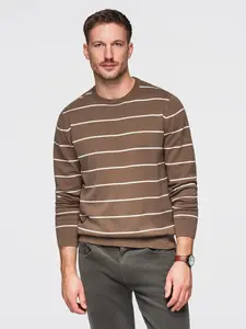Ombre Men's casual sweater with horizontal stripes - brown