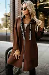632-2 Casual coat with a zipper and fashionable details - chocolate
