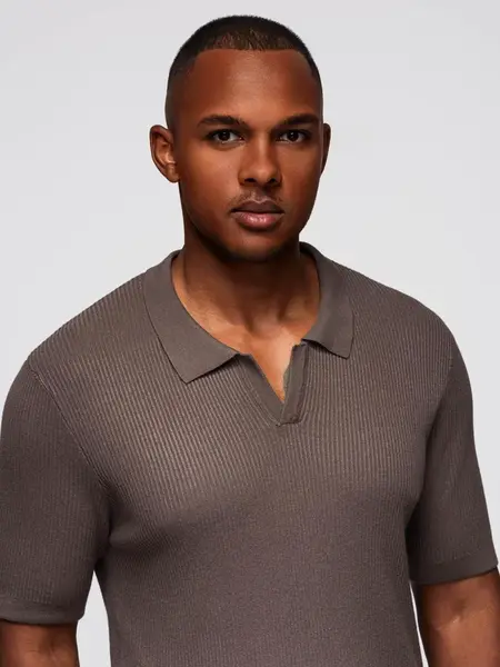 Ombre Men's buttonless polo shirt with open collar - ash