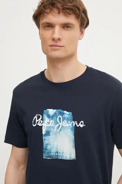 Bavlněné tričko Pepe Jeans PRUSH tmavomodrá barva, s potiskem, PM509781