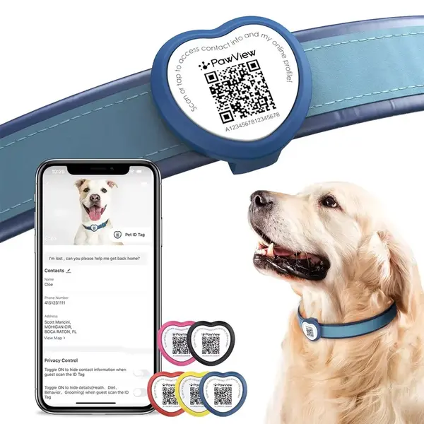 PawView inteligentná známka pre psy a mačky – srdce - Modrá