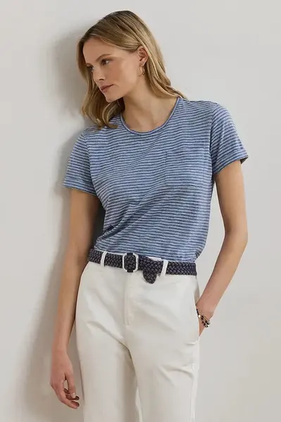 Bavlněné tričko Lauren Ralph Lauren dámské, modrá barva, 200971023