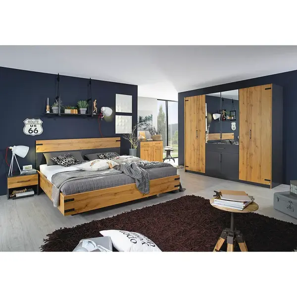 Rauch Möbel POSTEL, 180/200 cm, tmavě šedá, dub artisan