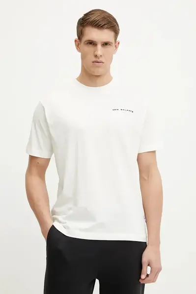 Bavlněné tričko New Balance béžová barva, MT51507SST