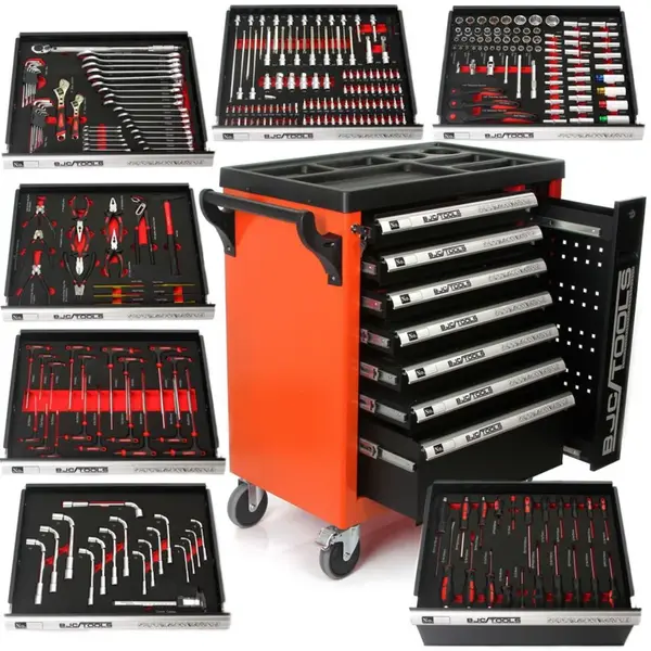 Dílenská pojízdná skříňka 7 zásuvek s vybavením BJC