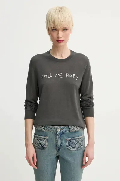 Kašmírový svetr ZADIG&VOLTAIRE dámský, šedá barva, lehký, KWSW02705