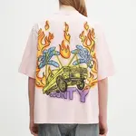 Bavlněné tričko Marcelo Burlon County Flame Boxy T-Shirt Pink Red růžová barva, s potiskem, CMAA05AS25JER0073025