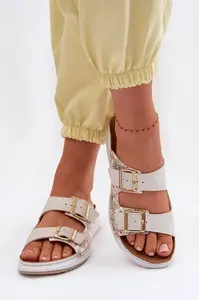 Dámské béžové pantofle s přezkami Inblu