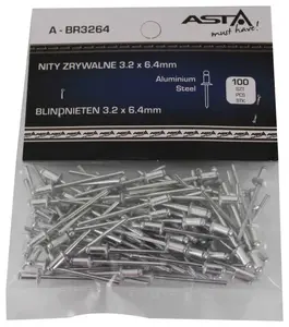 Trhací nýty hliník-ocel, různé rozměry, s plochou hlavou, balení 100 ks - ASTA Velikost: 3.2x6.4 mm