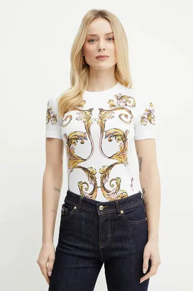 Bavlněné tričko Versace Jeans Couture bílá barva, 78HAH6P8 JS472