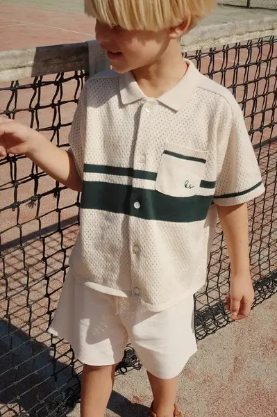 Dětská bavlněná košile Konges Sløjd HAI KNIT SHIRT GOTS béžová barva, KS103313