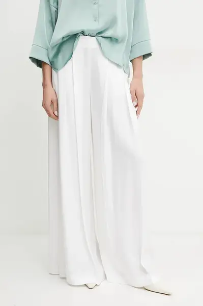 Kalhoty BOSS dámské, bílá barva, široké, high waist, 50540618