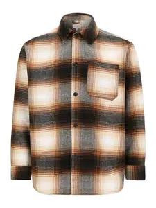 Jack & Jones Plus Košeľa 'JJZAC'  hnedá / svetlohnedá / biela