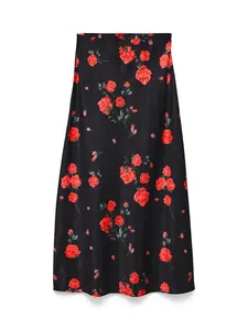 VERO MODA Sukňa  tmavozelená / červená / čierna
