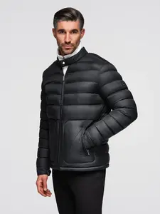 Ombre Men's quilted classic jacket with stand-up collar - black