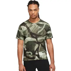 Nike NK DF MILER TOP SS CAMO Pánske bežecké tričko, khaki, veľkosť