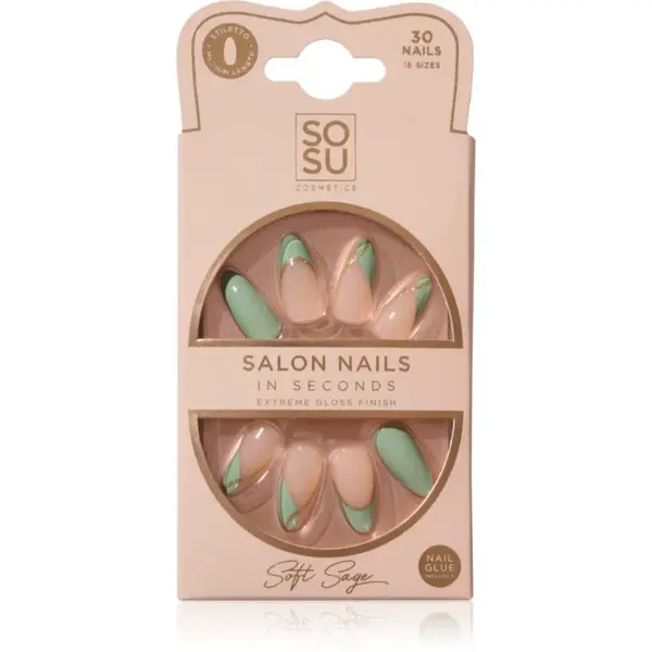 SOSU Cosmetics Salon Nails umelé nechty odtieň Soft Sage 30 ks