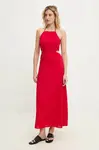 Šaty s příměsí lnu Answear.LAB červená barva, maxi