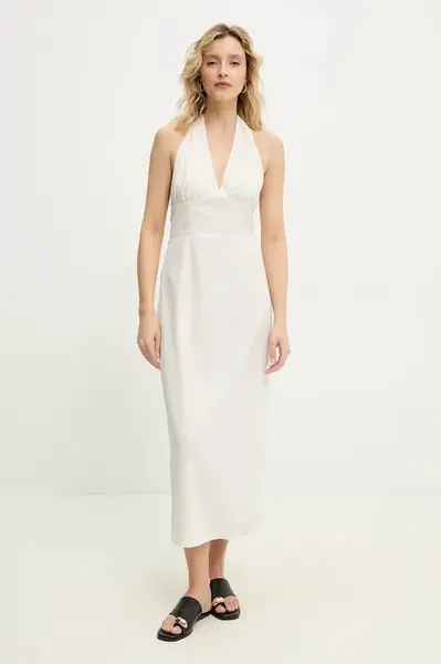 Lněné šaty Answear.LAB béžová barva, midi