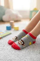 Milena detské sivé členkové ponožky s opicami a banánmi