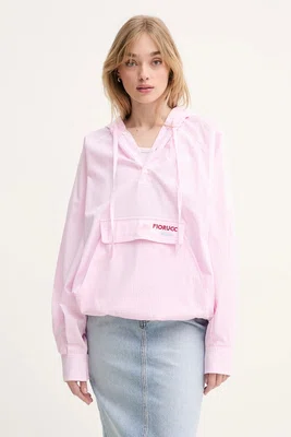 Bavlněná mikina Fiorucci Gingham Logo Hoodie Shirt dámská, růžová barva, s kapucí, vzorovaná, W02SPTLO286CO01PN02
