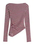 Bershka Tričko  bordová / biela