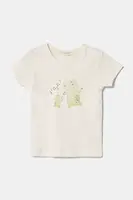 Bavlněné dětské tričko United Colors of Benetton béžová barva, s potiskem, 3I9WA1065