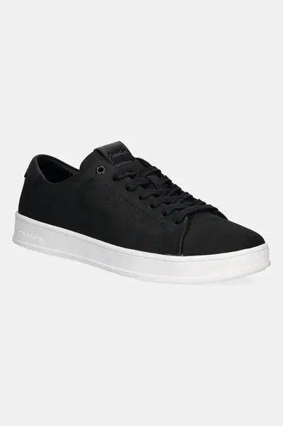 Kožené sneakers boty Calvin Klein LOW TOP LACE UP NU černá barva, HM0HM01758