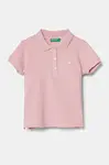 Dětské polo tričko United Colors of Benetton růžová barva, s límečkem, 3WG9G300A
