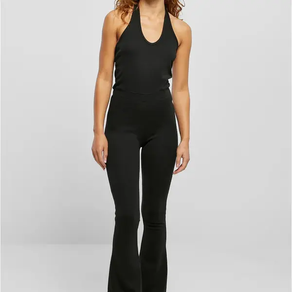 Women's stretch jumpsuit with neck lock in black