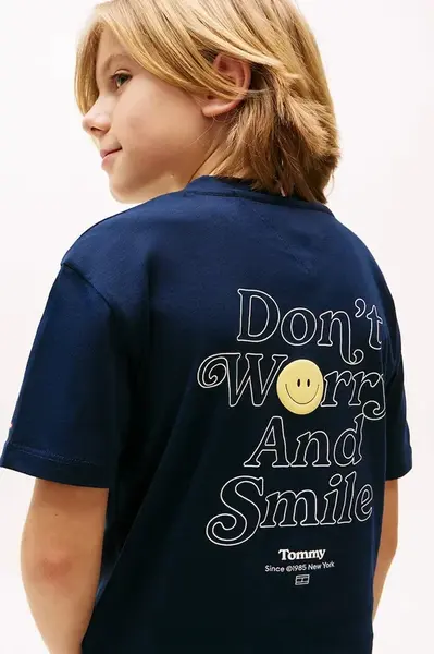 Dětské bavlněné tričko Tommy Hilfiger černá barva, s potiskem, KB0KB09650