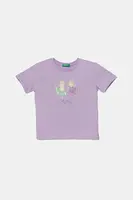 Dětské bavlněné tričko United Colors of Benetton fialová barva, 3I1XG10I4