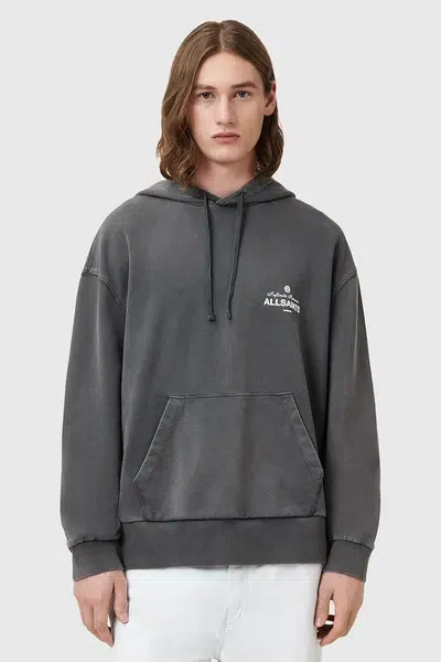 Bavlněná mikina AllSaints SOLEIL pánská, šedá barva, s kapucí, s potiskem, M016NC