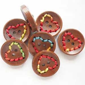 Round Painted 2-Hole Buttons with Colorful Thread