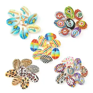 40Pcs 5 Styles Printed Natural Cowrie Shell Beads