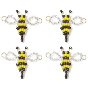 Glass Seed Beaded Bee Links Connector Charms