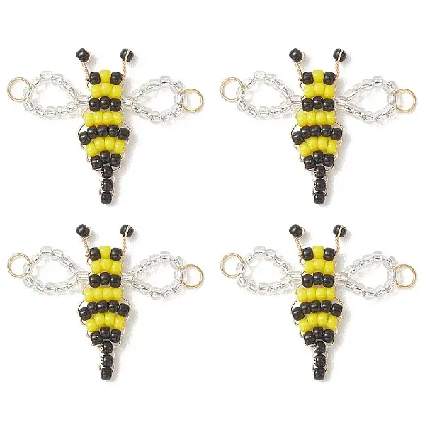 Glass Seed Beaded Bee Links Connector Charms