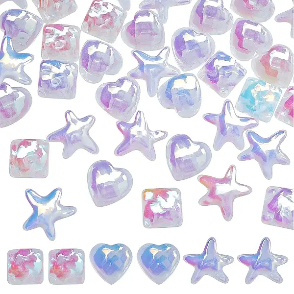 48Pcs 3 Style Translucent Electroplated Glass Cabochons