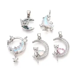 Brass Micro Pave Cubic Zirconia and Glass Pendants